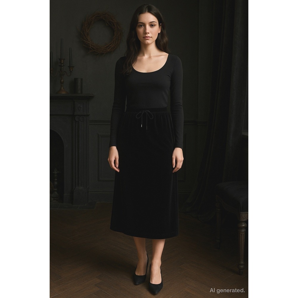 VTG‎ Sag Harbor Womens Velvet Midi Skirt Size L Black Whimsigoth Witchy 90s Y2K